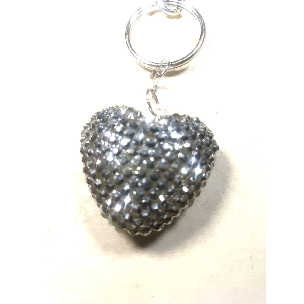 Rhinestone Heart Keychain Purse Clip Silver Tone - Picture 3 of 3